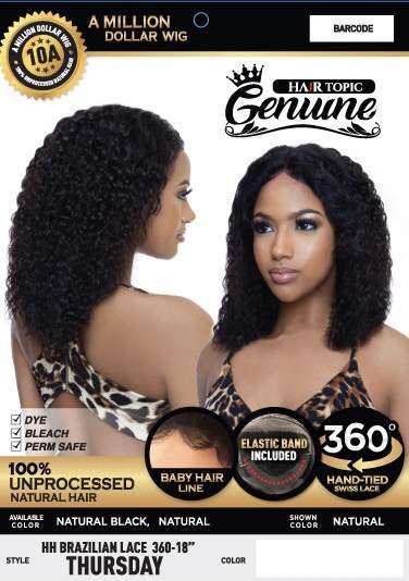 Hair Topic Genuine 10A 100% Brazilian Human Hair 360 Lace Wig 18" Thursday